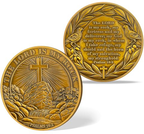 BraveBloom The Lord is My Rock Christian Challenge Coin– Psalm 18:2 Prayer Token – Inspirational Faith-Based Medallion for Strength & Protection – Religious Gift for Men Women