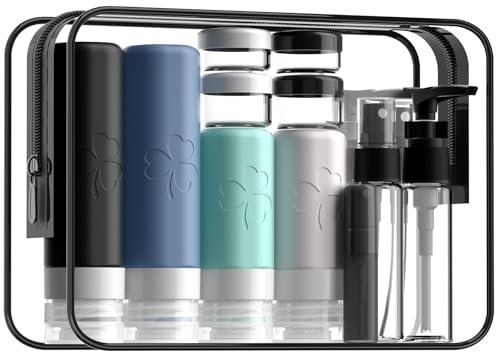 INSFIT Flacon Voyage 23 Pièces en Silicone, Contenant Voyage Réutilisable 90ml et 60ml, Kit Avion Accessoires Complet avec Trousse de Toilette, Étiquettes et Brosses, Sans BPA