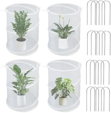 Tenda di protezione per rete da giardino con apertura facile, 4 pezzi tenda anti-insetti con 16 per fioriere, balcone, terrazza e fragole