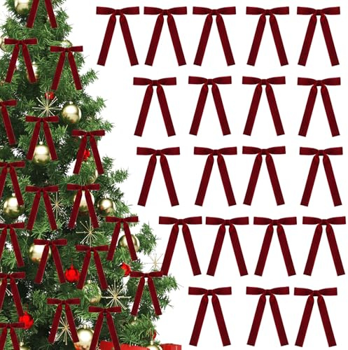 MUNSKT 20 Lazos De Terciopelo Rojo De Vino De Navidad, Lazos De Terciopelo De Árbol De Navidad De Estilo Retro, Lazos De Decoración De Árbol De Navidad, Bodas, Fiestas, Decoración del Hogar