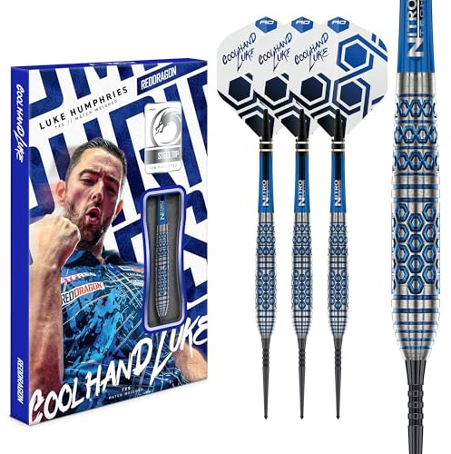 RED DRAGON Luke Humphries « Coolhand » TX5 - Fléchettes professionnelles en acier - 90 % tungstène - Pointe en métal - Avec vols de fléchettes et tiges de fléchettes - Pour joueur professionnel