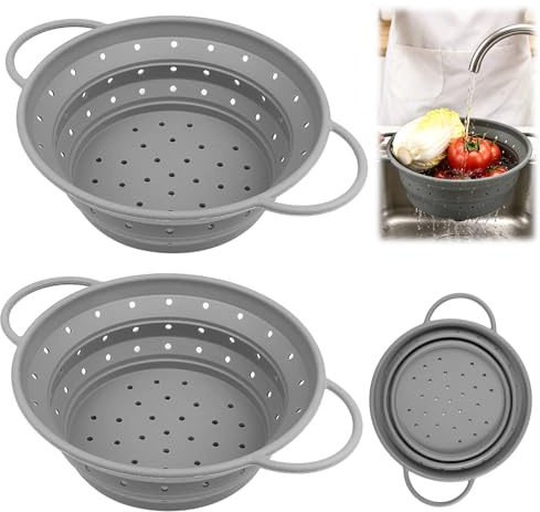 2 Piezas Colador Plegable de Silicona, 28 cm Colador de Pasta Plegable, Libre de Bpa, Cesta de Drenaje para Escurrir Pasta,Verduras Frutas y Frijoles, Fácil Almacenaje, Ideal para Cocina y Camping