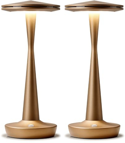 HYMZP Lámpara de Mesa LED Inalámbrica Recargable 6000mAh, 3 Temperaturas de Color y Regulación Táctil Continua, IP54 Impermeable, Diseño Moderno con Memoria, para Interior y Exterior (2x Bronce)