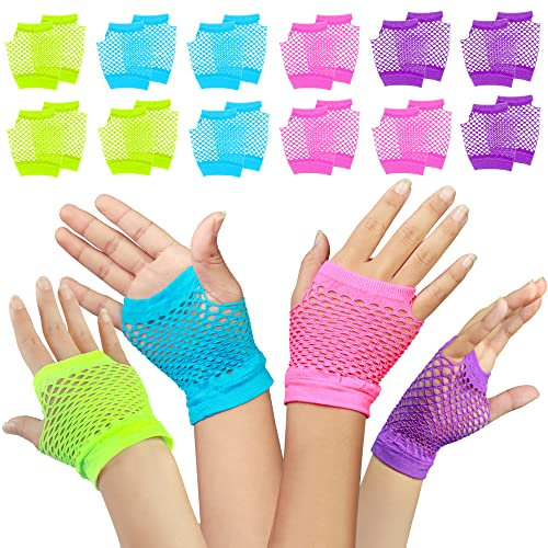 Novelty Place [Neon Gloves Fingerlose Diva Fishnet-Handgelenkhandschuhe in verschiedenen Neonfarben (12 Paar)