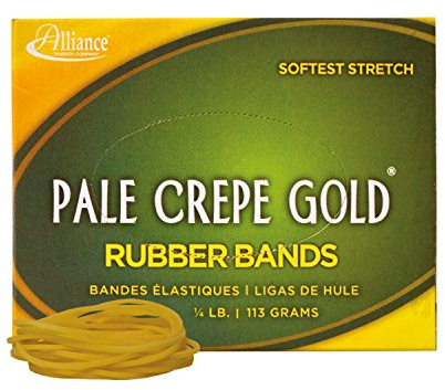 Alliance Pale Crepe Gold Rubber Bands, Size #16 (2-1/2 x 1/16), Approx. 658 Bands per 1/4 lb. Box, Golden Crepe (20169)