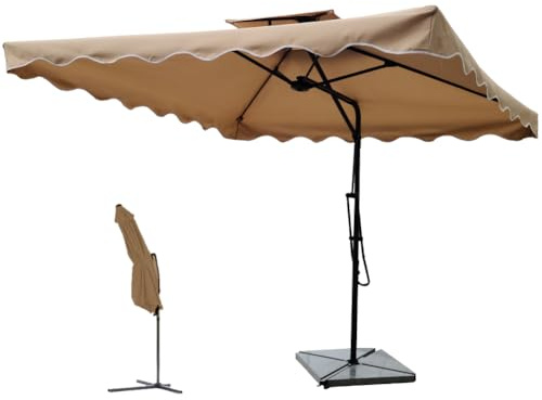 BAKAJI Ombrellone da Giardino Decentrato 2,5 x 2,5 Mt Palo in Metallo Chiusura a Leva Base a Croce Sistema Air Vent Arredamento Esterno Gazebo Terrazzo Esterno (Beige)