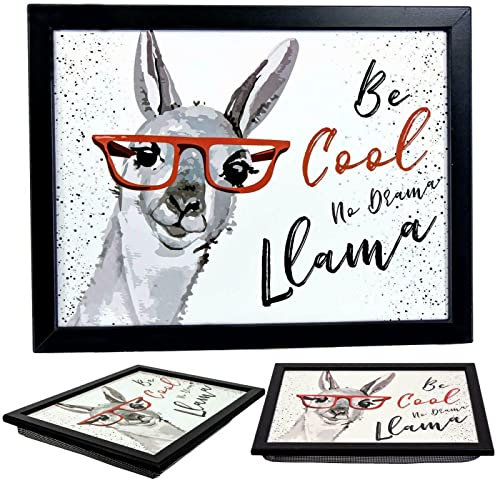 MTS Wooden Lap Trays with Bean Bag Cushion - Llama Design - Large Padded Tray for Kids and Adults - Suitable for Food, Work, Art, TV, Sofa, Bed - Great Gift for Animal Lovers