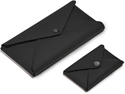 Eglooh - Helios - Set Porta Biglietti da Visita + Astuccio Portapenne in Cuoio Nero - Porta Carte di Credito - Chiusura con Bottoni Bruniti - Interamente Prodotto in Italia
