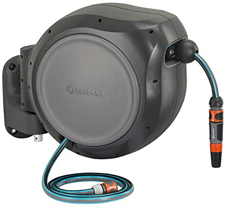 GARDENA 8050 83 - Mulinello retrattile da parete con guida per tubo flessibile, colore: grigio