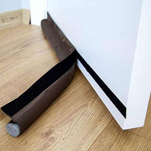 Door Draught Excluder 90 cm, Anti-Cold Unilateral Door Bottom with Self-Adhesive Seal, Protection Against Air Currents and Noise, Weather Stripping Door Seal Strip (Brown)