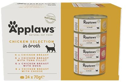 Applaws 100% Natural Wet Cat Food, Multipack Chicken Selection in Broth 70g Tin (24 x 70g Tins)
