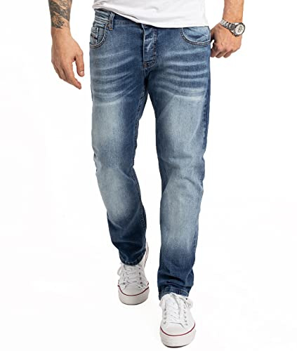Rock Creek Herren Jeans Comfort Fit Stretch Jeans Männerhose Herrenjeans Denim Hosen Herrenhose Straight Cut Stonewashed RC-2358 Blau W42 L36