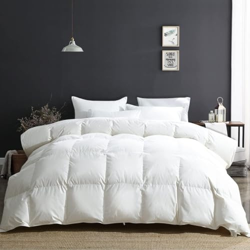 APSMILE Fluffy Heavyweight Down Feather Fibers Comforter Oversized King Size, Thick Duvet Insert for Winter Climates-Ultra Soft 100% Organic Cotton Cover, Luxury Duvet Insert (Ivory White, 120x98)