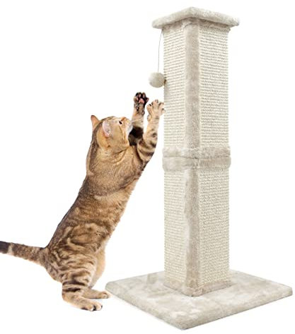 SONGWAY Hoher Katzen Kratzbaum - Kratzstamm für Katzen, Katze Kratzsäule aus Sisal, Kratzspielzeug Katze mit Ball, Beige