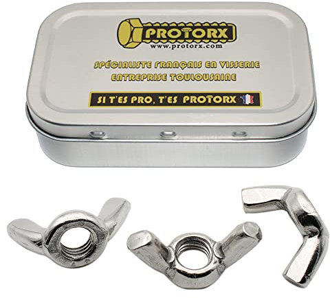 Ecrou Papillon M10 : Boite 15 Pcs Visserie Inox | Ecrou a Oreille pour Vis Boulon Rondelle | Ecrou Ailette Acier A2 Anti-Rouille Usage Intérieur Extérieur | Boite Rangement Vis PROTORX