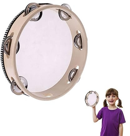 Trommel, Tamburin, Tambourine, Handtrommel, Schlagzeugglocke, 8-Zoll Hölzernes Einreihiges Tamburin Handtrommelglocke Pädagogisches Musikinstrument, für Tanzparty, Kinderspiele, Gesangsbegleitung