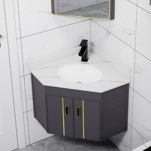 Väggmonterad Kärldiskfat, Keramiskt Handfat, Hörnhandfat För Badrum, Handfat I Hörnbadrum, Combo Väggmonterat Skåp För Litet Utrymme (Size : 55cm, Color : Without mirror)