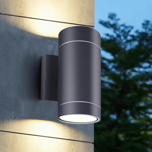 EBION 1 Stück AußEnwandleuchten GU10,Aussenlampe AußEnlampe Wand Wandleuchte Aussen IP54 Wasserdichte, Up And Down Leuchten Aussen,Anthrazit, Aluminium 35W(Ohne Leuchtmittel)