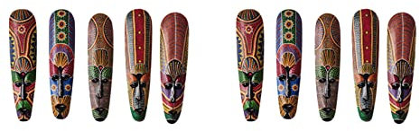 PHTOIT 2 x Holzmaske, Wandbehang, Massivholz, Schnitzerei, bemalte Wanddekoration, afrikanische Totemmaske, Basteln B