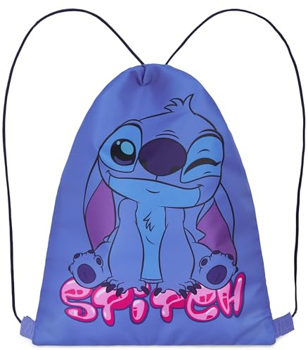 Disney Sacca Sportiva per Bambini, Borsa Coulisse, Zaino Sportivo Piscina, Nuoto, Mare, 38 x 29 cm (Blu Stitch)