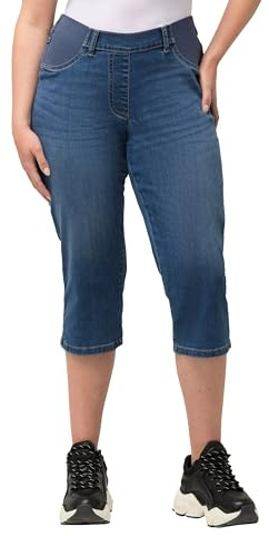 Ulla popkar, kvinnor, stora storlekar, caprijeans med elastisk linning, Sienna, blå, 54 SE