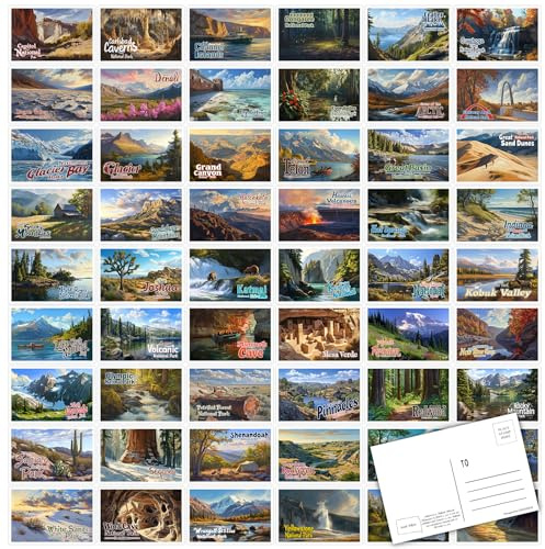 Condinas 63pcs National Park Theme Postcards U.S. -Travel Landscape Postcard Decor Gift With Mailing Side - 4 x 6 Cards
