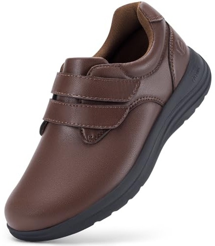 FitVille Zapatos Diabéticos para Mujer Extra Ancha Zapatos Piel Comodos Zapatos Ortopédicos Fascitis Plantar Zapatos para Caminar para Pies Sensibles Pies Hinchados castaña 42 EU Ancho