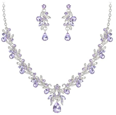 Clearine Juegos de Joyas de Mujer Conjunto de Joyería de Hoja de Lágrima collar con Colgante de Rhinestone Cristal Juego de Pendientes Colgantes