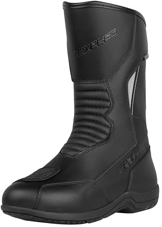 Texpeed Bottes De Moto Imperméables Pour Hommes Homologuées - Chaussures De Motard En Cuir De Protection - Noir - Longue longueur - Taille 43 EU