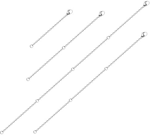 BOUMVID 4pcs Necklace Extender Silver, 2/4/6/8 Inches Chain Extenders Necklace Clasp Extender for Women Men Necklaces Bracelets Jewelry Making Bracelet (4 Sizes)