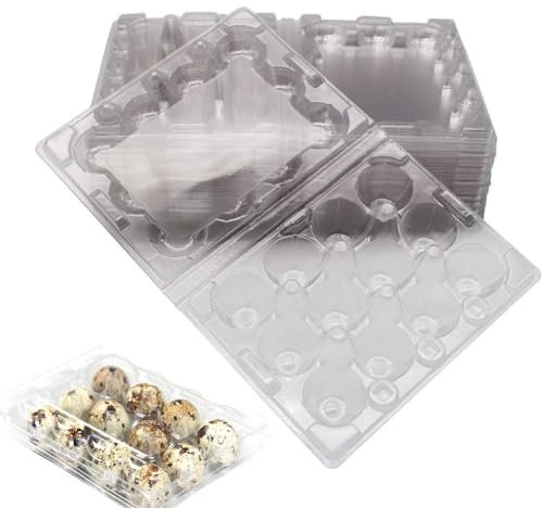 Lot de 50 boîtes à œufs de caille, 12 grilles en carton pour œufs de caille en PVC transparent avec couvercle, boîte de rangement pour réfrigérateur