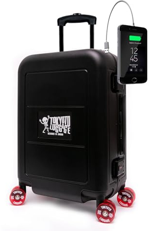 TOKYOTO Kabinengepäck mit Skate-Rollen Skateboard-Design USB-Anschluss Leicht und Modern für Reisen Jugendliche und Teenager Geräuschlose Rollen 55x35x20, Hartschalenkoffer 55x40x20 cm Trolley Black