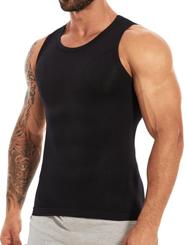 MISS MOLY Shapewear - Maglietta a compressione da uomo, senza maniche, per body shaper elastico, pancia piatta, da uomo, con canottiera da uomo, Nero , XL