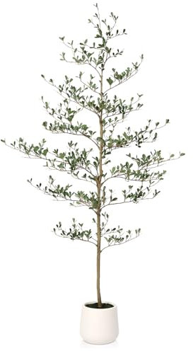 VeriNatural Artificial Olive Tree 180cm Tall Faux Plants Indoor – UV Resistant Fake Plant Tree with White Pot & Green Moss – Decorative Artificial Plant for Home, Office, Living Room, Bedroom,VN124