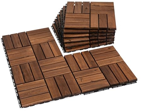 VICTORY RELAX Acacia Wood Flooring Interlocking Deck Tiles for Patio Decor 9 Pcs 12 Slats VR Brown - Waterproof Indoor & Outdoor Decor - Balcony Garden Decking Tile (12.2 * 12.2 * 0.7 inches)
