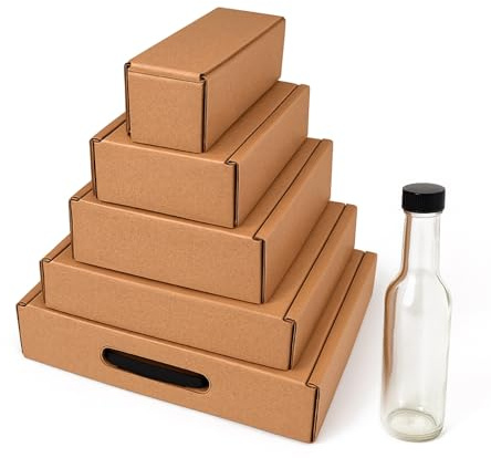 Hot Sauce Pod - 5 oz Woozy Hot Sauce Bottle Box Sample Kit – 1, 2, 3, 4 & 5-Bottle Shipping Boxes, Kraft Corrugated Mailers 8x2x2.5 to 11.3x7.5x2.4 in, Made in USA, 5-Pack