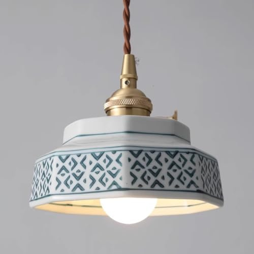 Jadssox Vintage Keramik Pendelleuchte 5,9 Hängende Deckenlampe Chinesische blau-weiße Porzellan Hängeleuchten, Pendelleuchten für Kücheninsel Schlafzimmer Esszimmer
