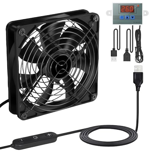 Ventilateur USB 120 mm avec régulateur de température numérique : WIYETY 5V Ventilateur de refroidissement PC 10 vitesses réglables pour PS5 Ordinateur portable TV Box Armoire AV Home cinéma Routeur