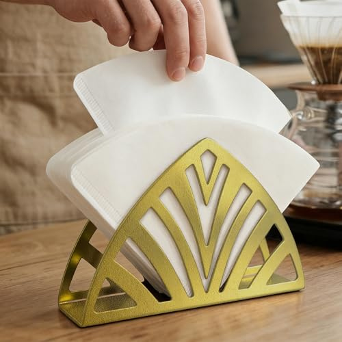 Resama Coffee Filter Paper Holder - Stylish Metal Napkin Holder with Leaf Texture for Kitchen, Cafe, and Dining Table, Elegant Tissue Dispenser for Home and Picnic (Gold)