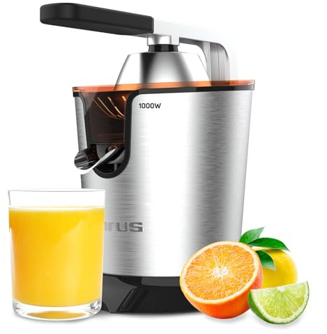 Taurus - Easy Press 1000 Legend - Spremiagrumi elettrico a leva, 1000 W, motore AC. coni per tutti gli agrumi, filtro regolatore polpa, facile pulizia, senza BPA, versamento continuo