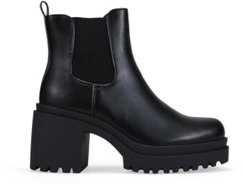 BOSANOVA Botines de tacón Estilo Chelsea para Mujer con elásticos Laterales y Doble Suela de Plataforma con tacón Ancho. Sin Cierre. Calzado para Mujer