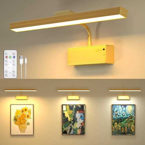 Luci per Quadri Senza Fili LED ricaricabili, Luce per Quadri con Telecomando, Lampada Da Parete Ricaricabile, Magnetiche Painting Light,3 Colore, Luce Per Specchio, dipinti, cornici, dartboard