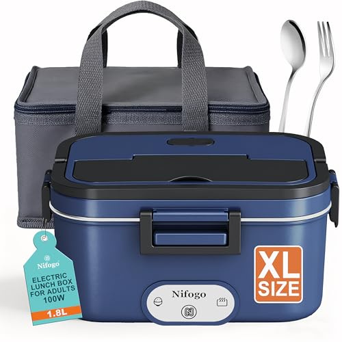 Nifogo Scaldavivande Elettrico Portatile 100W Camion/Auto Lunch Box Elettrico 12/24/230V Elettrico Portavivande 1.8l Contenitore Porta Pranzo Per Ufficio Viaggiare Grigio Borse Isolanti