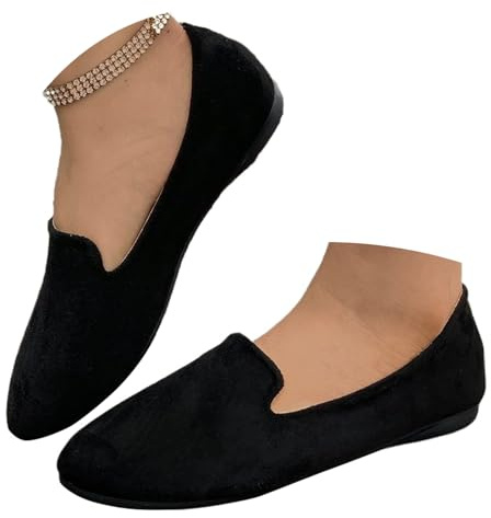 Scarpe basse da donna, in camoscio, morbide, senza lacci, ballerine, mocassini, mocassini, scarpe da guida nere, Nero , 39 EU