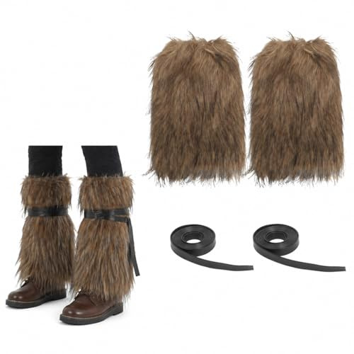 SUPVOX Calentadores de Piernas Vikingos Unisex de Piel Sintética Marrón, Vendas Ajustables para Cosplay Mujer y Hombre, Accesorios para Disfraz de Invierno 40 Cm