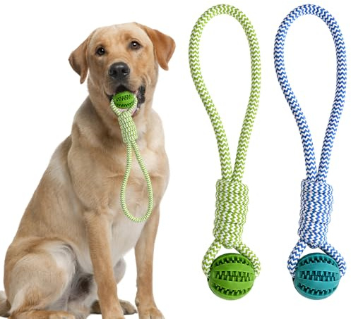 2Pcs Dog Rope, Heavy Duty Interactive Dog Rope for Large Dogs for Tug of War Fetch Training Outdoor Indoor Play Strong Chewing Resistant for Active Dogs Blue Green