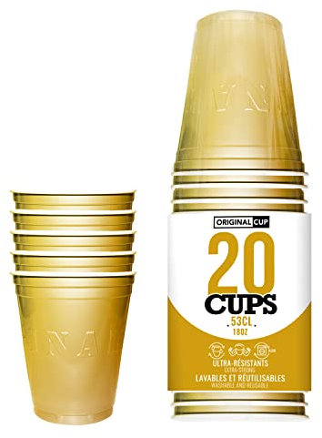 20er Pack Offiziellen Original Gold Cups | Goldene 53cl Becher | Beer Pong | Premium Qualität | Becher aus wiederverwendbaren Plastik | Spülmaschinenfest | OriginalCup®