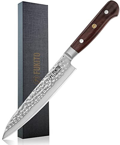 Fukito - Couteau Universel Rosewood Lame Damas 67 Couches 15cm Design Japonais Manche en Bois de Rose - Vendu dans un Coffret Cadeau