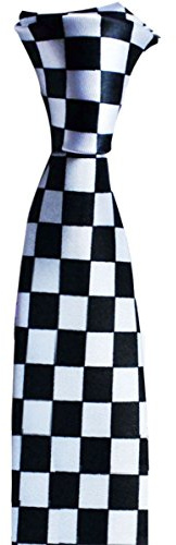 WickedFun Slim Tie For Men Solid Plain Colour Stripe Check Formal Skinny Classic Wedding Fashion Satin Novelty Necktie (Black & White Checkered)