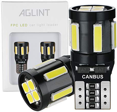 AGLINT T10 W5W LED CANBUS 194 168 Cuneo Tipo Auto Lampadina 10SMD 7020+3030 Luci di posizione Targa Lampade Luce di Indicatore Laterale Bianca (2Pezzi)